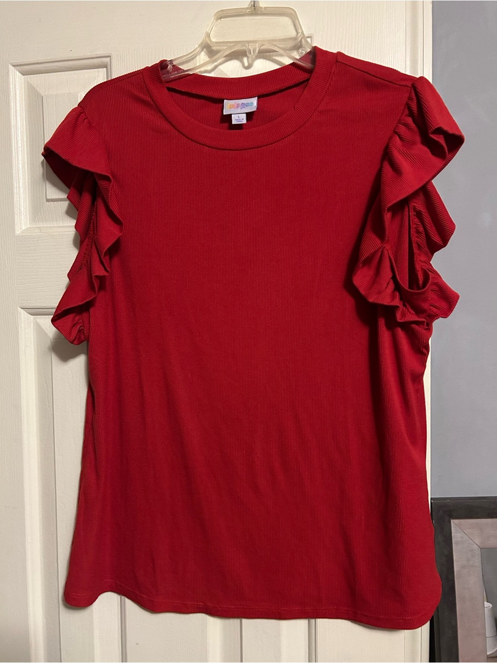 LuLaRoe Red Ruffle Sleeve Short-Sleeve Top LeAnne
